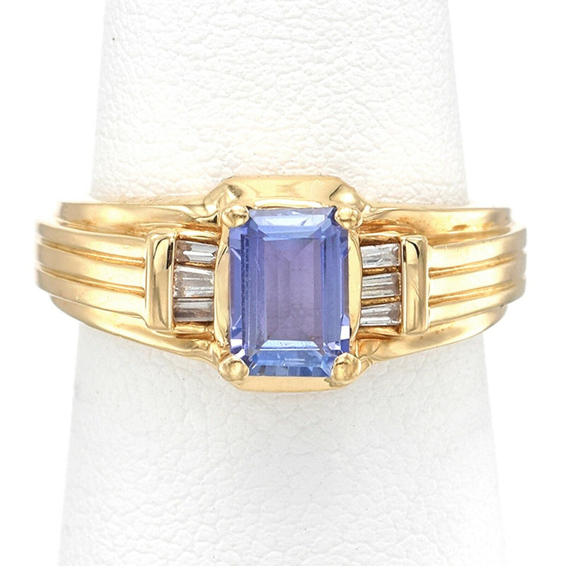 Vintage 14K Yellow Gold Tanzanite & Diamond Band Ring