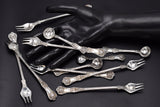 Tiffany & Co. Sterling Silver English King 8 Oyster Forks & 4 Mustard Ladles