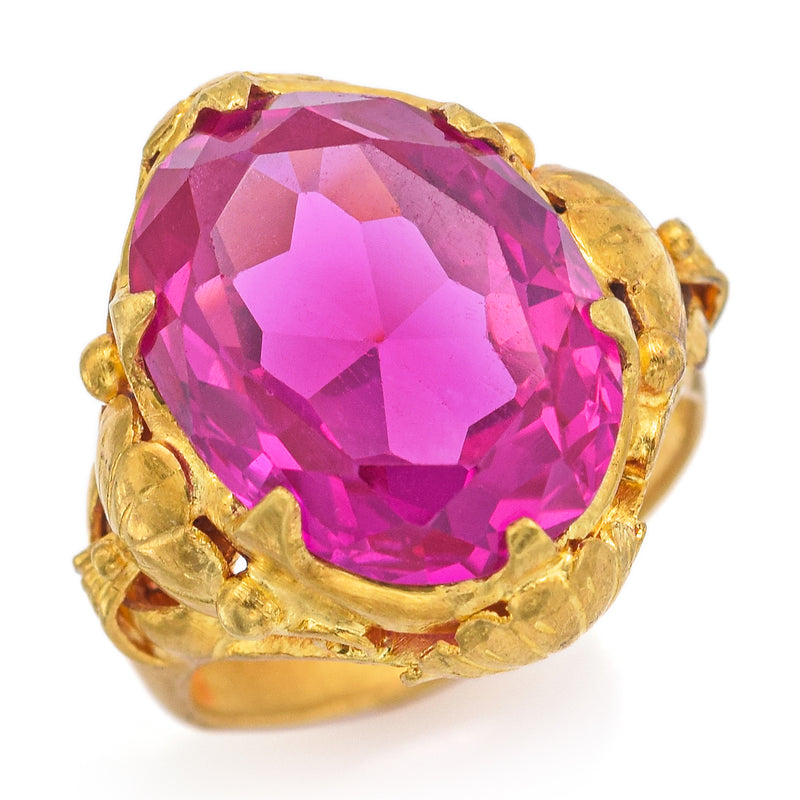 Vintage 24K Yellow Gold 10.51 Carat Lab Ruby Oval Cocktail Ring