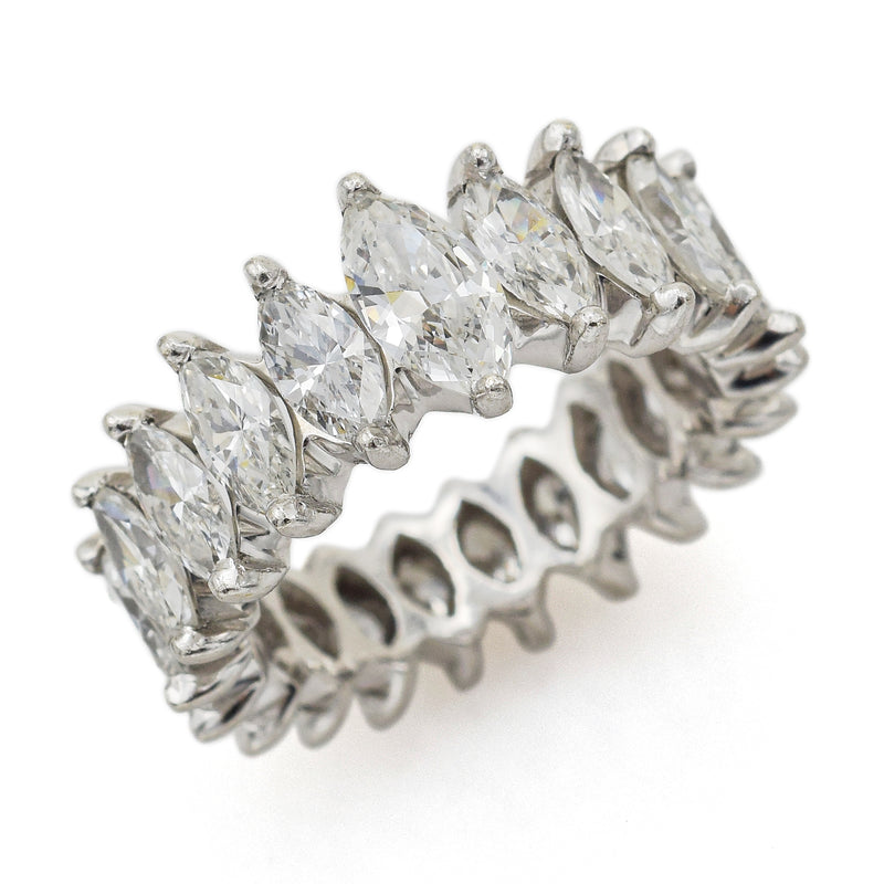 Vintage Platinum 3.72 TCW Diamond Marquise Eternity Band Ring + Box Size 5.25