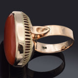 Vintage 14K Yellow Gold Red Coral Cabochon Oval Cocktail Ring