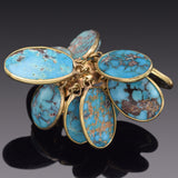 Antique 14K Gold Genuine Persian Turquoise Dangle Multi-Charm Band Ring 13.8Gr