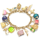 Vintage Tagliamonte, OTC & More 14K & 18K Gold Glass Enamel 17 Charms Bracelet