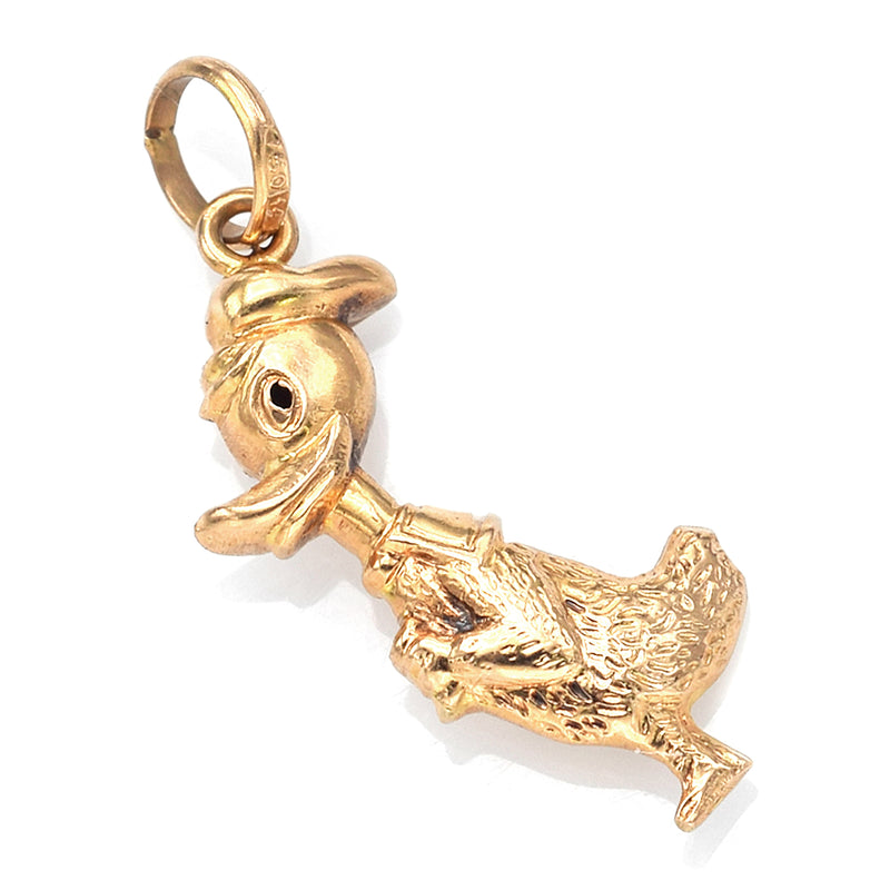Vintage 18K Yellow Gold Donald Duck Charm Pendant