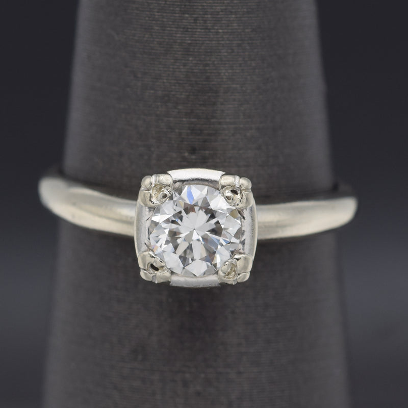 Vintage J.B. Signed 14K White Gold 0.54 Carat Diamond Solitaire Band Ring