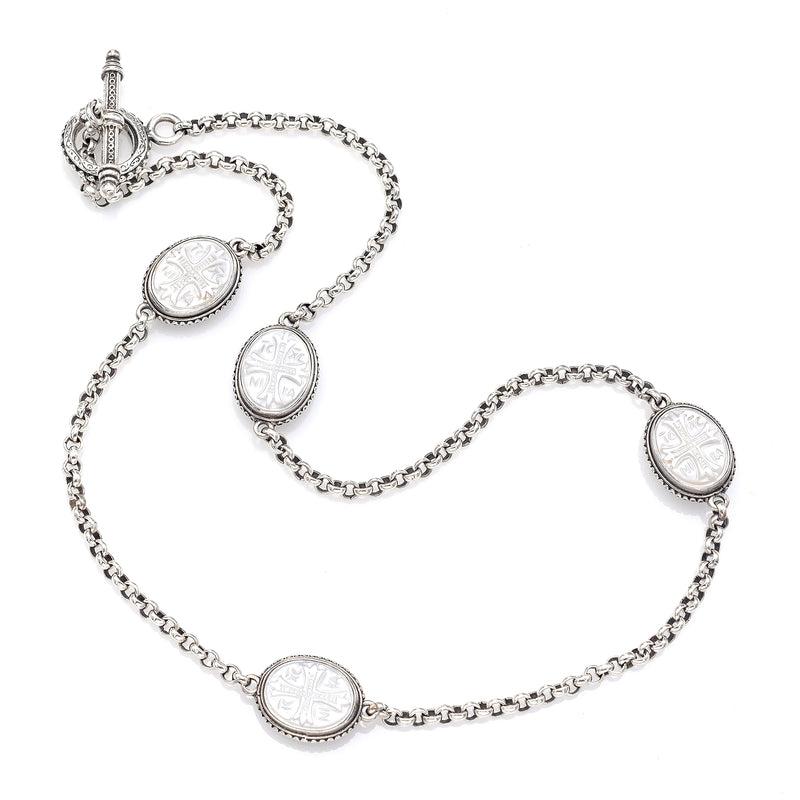Konstantino Sterling Silver Mother of Pearl Cross Station Toggle Necklace