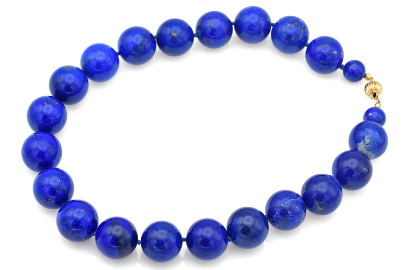 Vintage 14K Yellow Gold Lapis Lazuli Beaded Strand Necklace
