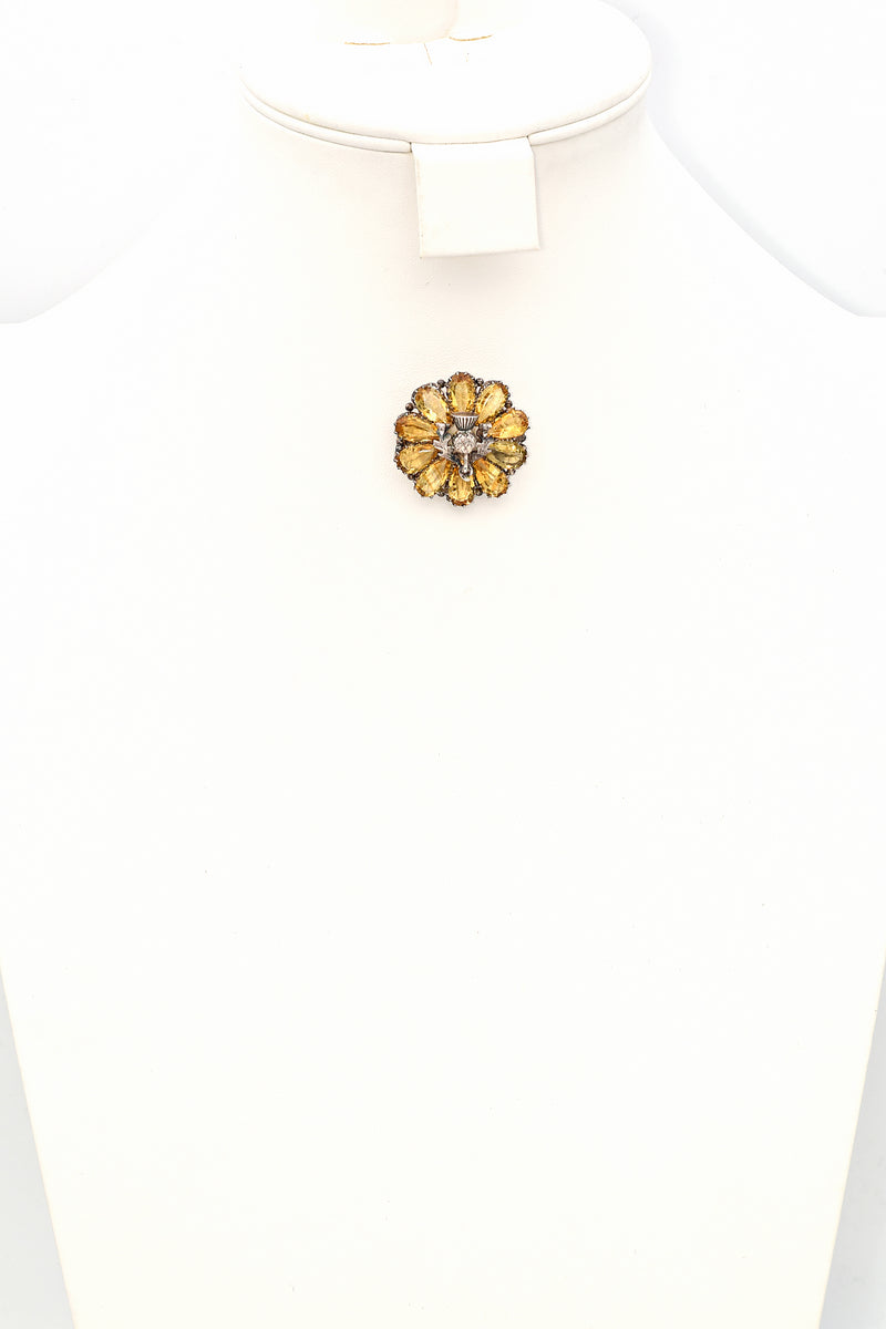 Antique Sterling Silver Citrine Floral Brooch Pin 29.6 x 29.3 mm