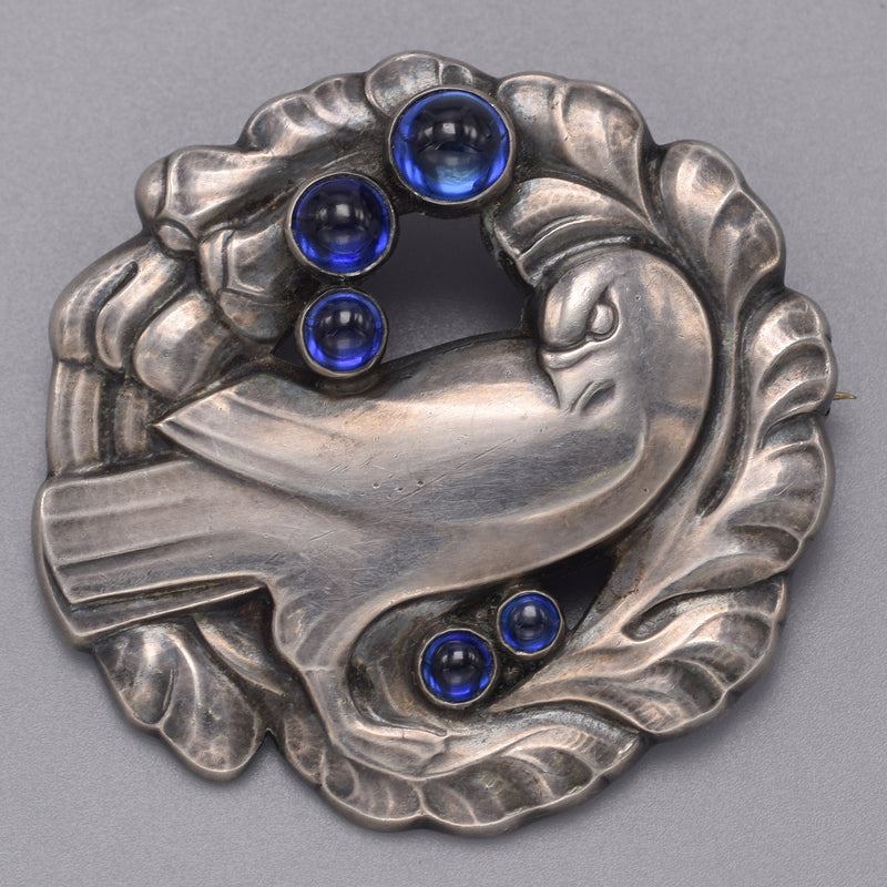 Vintage Georg Jensen Denmark Sterling Silver Sapphire Brooch Pin # 165