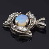 Vintage 14K White Gold Opal & Diamond Pendant