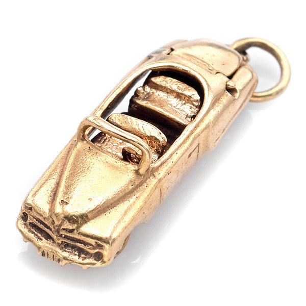 Vintage 14K Yellow Gold Convertible Car Charm Pendant with Moving Wheels