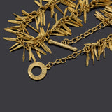 Vintage 14K Yellow Gold Feathers Dangle Toggle Chain Necklace
