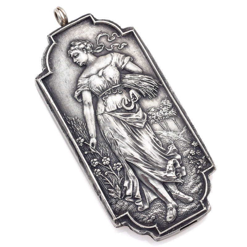 Vintage Henryk Winograd HW 999 Fine Silver Repoussé Woman & Wheat Pendant