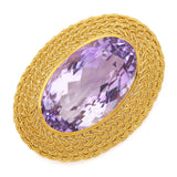 Vintage 18K Yellow Gold 28.66 Ct Amethyst Brooch Pin 38.5 x 28.3 mm