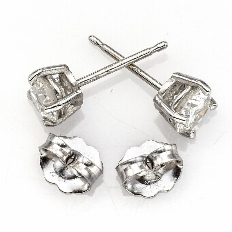 Vintage 14K White Gold 0.84 TCW Diamond Round Solitaire Stud Earrings
