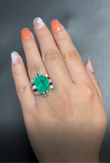 Vintage 14K White Gold 8.38 Ct Emerald & 0.64 TCW Diamond Cocktail Ring 12.7G