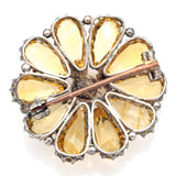 Antique Sterling Silver Citrine Floral Brooch Pin 29.6 x 29.3 mm