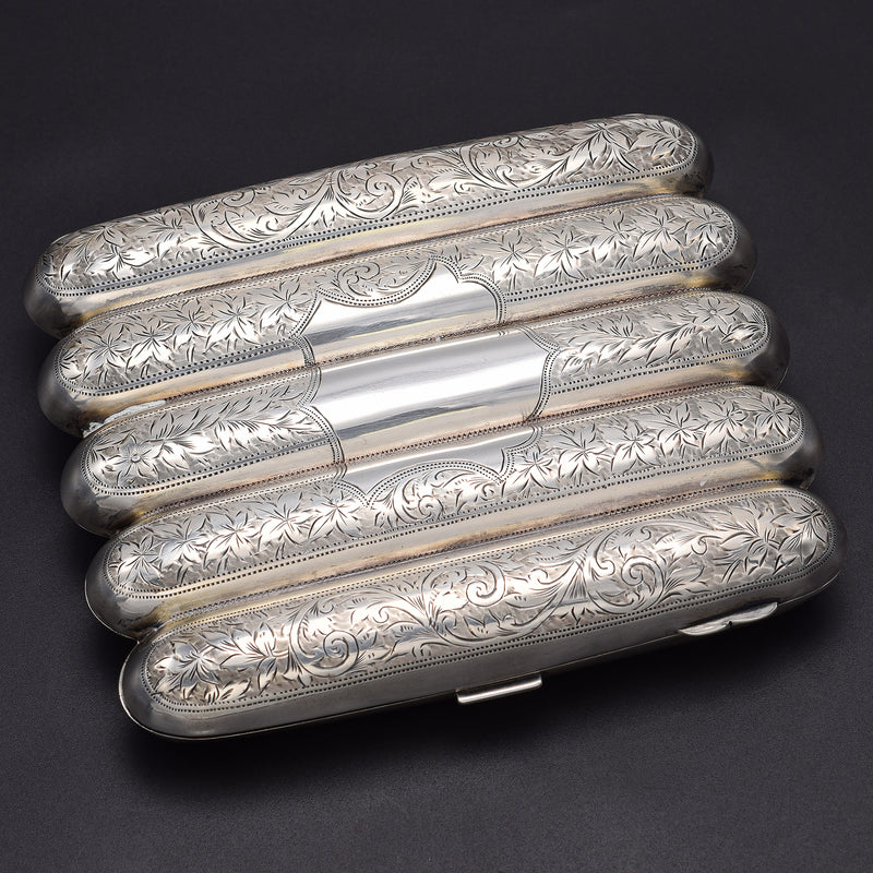 Antique Victorian A.C Birmingham Sterling Silver 5 Tube Cigar Case Holder