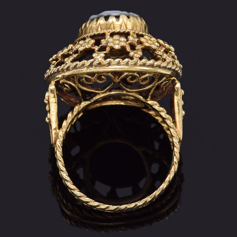 Antique Victorian 14K Yellow Gold Onyx Cameo Cocktail Ring