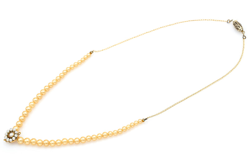Antique 14K Yellow Gold Sea Pearl Pendant Beaded Chain Necklace