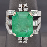 Vintage 14K White Gold 8.38 Ct Emerald & 0.64 TCW Diamond Cocktail Ring 12.7G