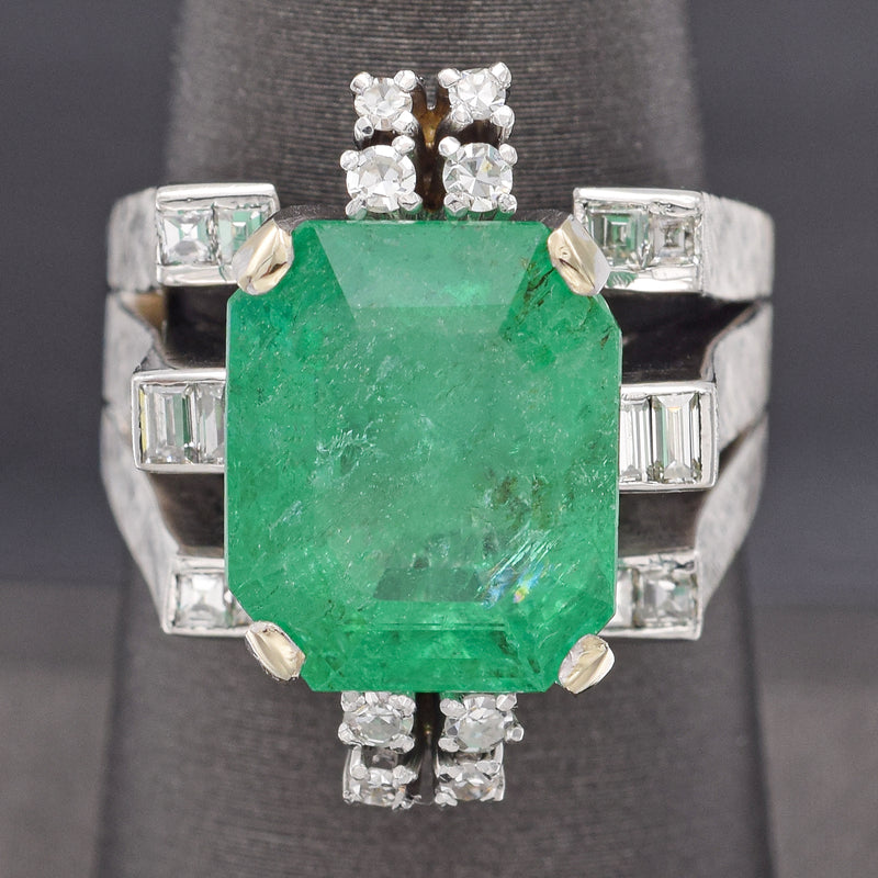 Vintage 14K White Gold 8.38 Ct Emerald & 0.64 TCW Diamond Cocktail Ring 12.7G