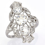 Antique Platinum Old Euro Cut Diamond Art Deco Cocktail Ring