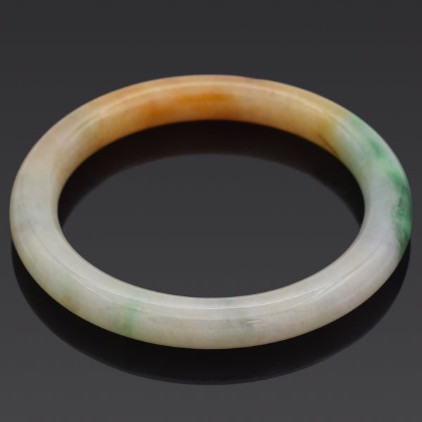GIA Variegated White, Brown Orange & Natural Green Jadeite Jade Bangle Bracelet
