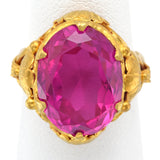 Vintage 24K Yellow Gold 10.51 Carat Lab Ruby Oval Cocktail Ring