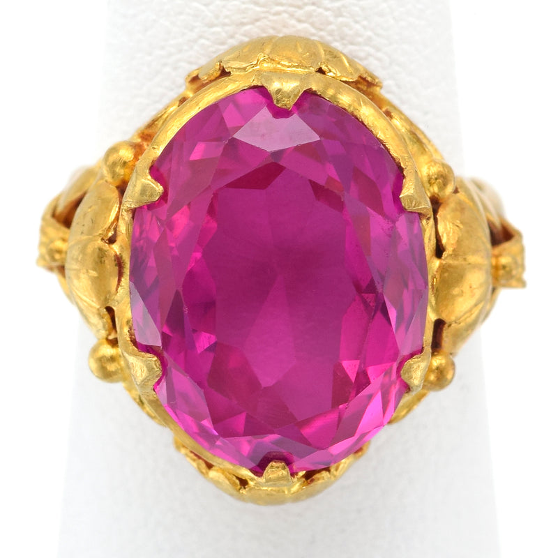 Vintage 24K Yellow Gold 10.51 Carat Lab Ruby Oval Cocktail Ring