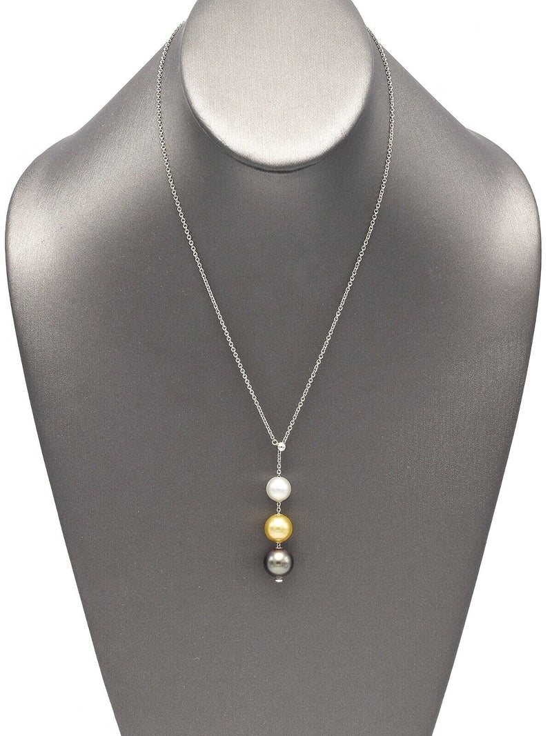 Mikimoto Vintage 14K White Gold Sea Pearl Graduated Drop Pendant Necklace