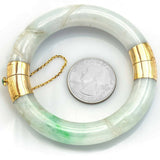 Vintage 14K Yellow Gold Carved Green Jade Hinged Bangle Bracelet