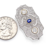 Antique 14K Gold & Platinum Sapphire & 0.98 TCW Diamond Art Deco Brooch Pin