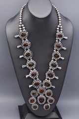 Vintage Sterling Silver Fire Agate Southwestern Squash Blossom Necklace