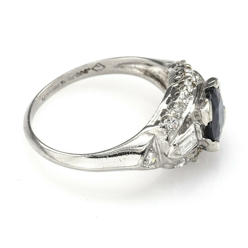 Vintage Platinum Sapphire & 0.52 TCW Diamond Band Ring