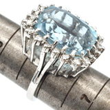 Vintage 14K White Gold Aquamarine And Diamond Cocktail Ring