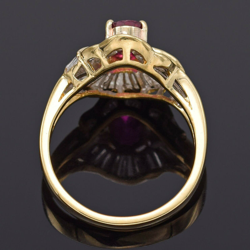 Vintage 18K Gold Natural Ruby & 1.35 TCW Diamond Baguette Band Ring 5.0Gr Sz 6.5
