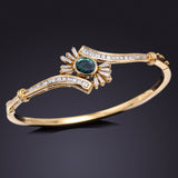 Vintage 18K Yellow Gold Emerald & 1.29 TCW Diamond Hinged Bangle Bracelet