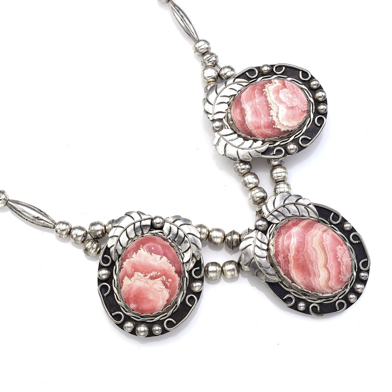 Vintage Sterling Silver Rhodochrosite Southwestern Navajo Pearl Necklace