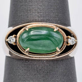 Vintage 14K Yellow Gold 2.61 Ct Green Jade & Diamond Band Ring