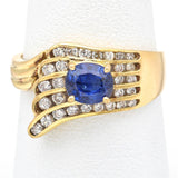 Vintage 14K Yellow Gold 1.09 Ct Sapphire & 0.38 TCW Diamond Band Ring Size 7