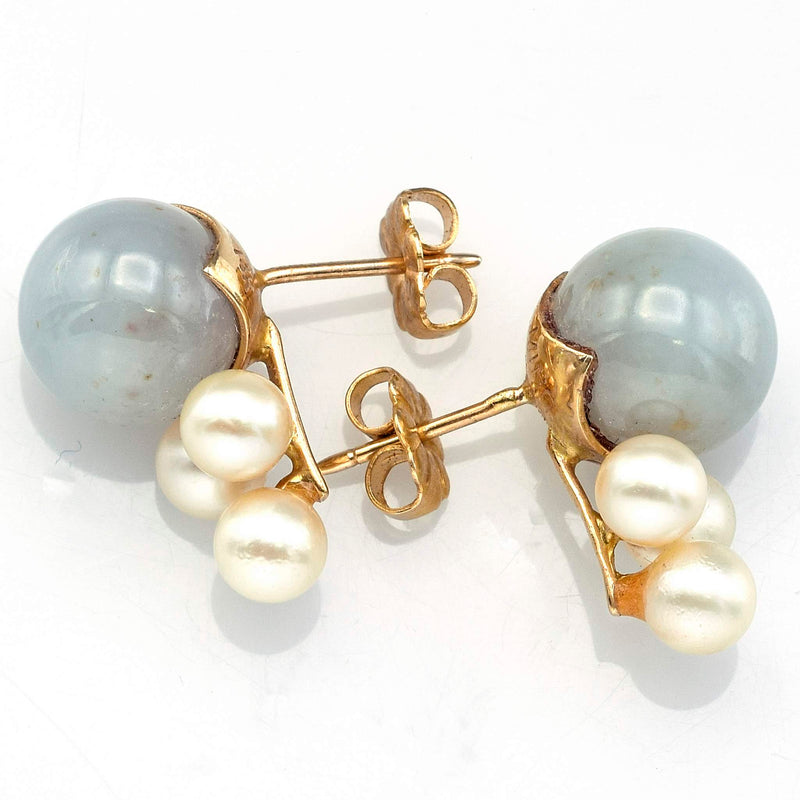 Ming's 14K Yellow Gold Green Jade & Sea Pearl Cluster Stud Earrings