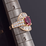 Vintage 18K Gold Lab Ruby & 1.28 TCW Diamond Cocktail Ring 6.3Gr Size 4 G/H VS