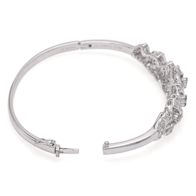 Vintage 18K White Gold 2.17 TCW Diamond Swirl Hinged Bangle Bracelet + Box