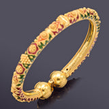 Estate 22K Yellow Gold Red & Green Enamel Screw Hinged Bangle Bracelet 28.7G