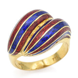 Vintage 18K Yellow Gold Blue & Red Enamel Band Ring