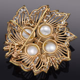 Vintage 18K Gold Natural Tahitian Pearl & 3.09 TCW Diamond Brooch Pin Pendant