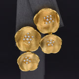 Vintage 18K Yellow Gold Diamond Floral Drop Earrings