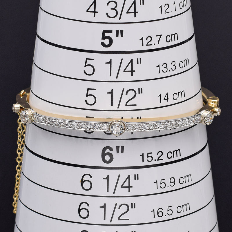 Antique 14K Yellow Gold & Platinum 1.23 TCW Diamond Hinged Bangle Bracelet 9.3G