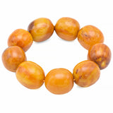 Vintage Natural Butterscotch Amber Large Oval Beaded Stretch Bracelet +Box